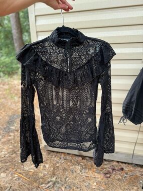 Killstar Black Lace Ruffle High-Neck Women’s Top